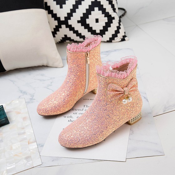 Lace bow pearl fashionable women's short boots