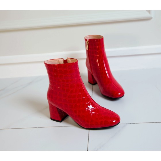 Fashion PU checkered thick heel women's short boots