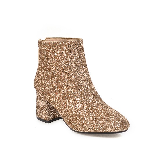 Fashion sequin thick heel rhinestone thick heel short boots
