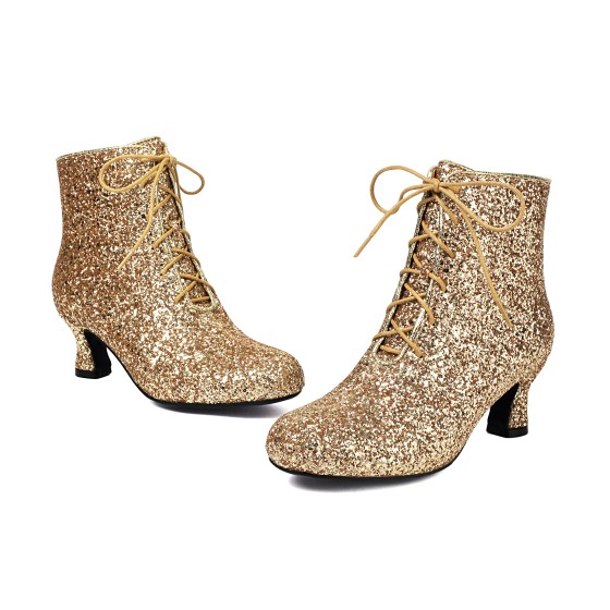 Fashion sequin lace up low heel fashionable women's short boots